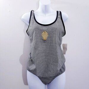 My‎ Choice Black and White Stripe Seashell Maternity Swim Suit Size Small